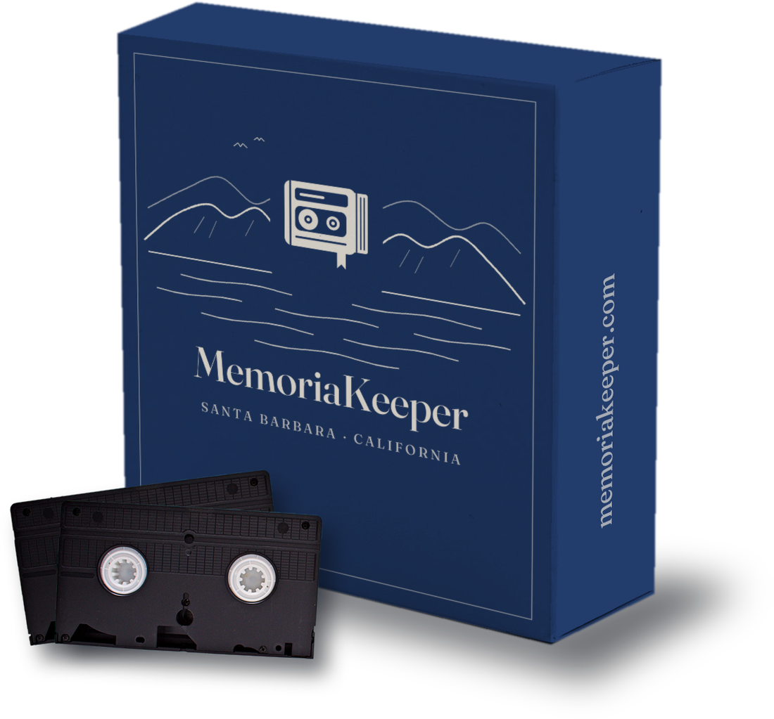 The MemoriaKeeper box with two VHS tapes